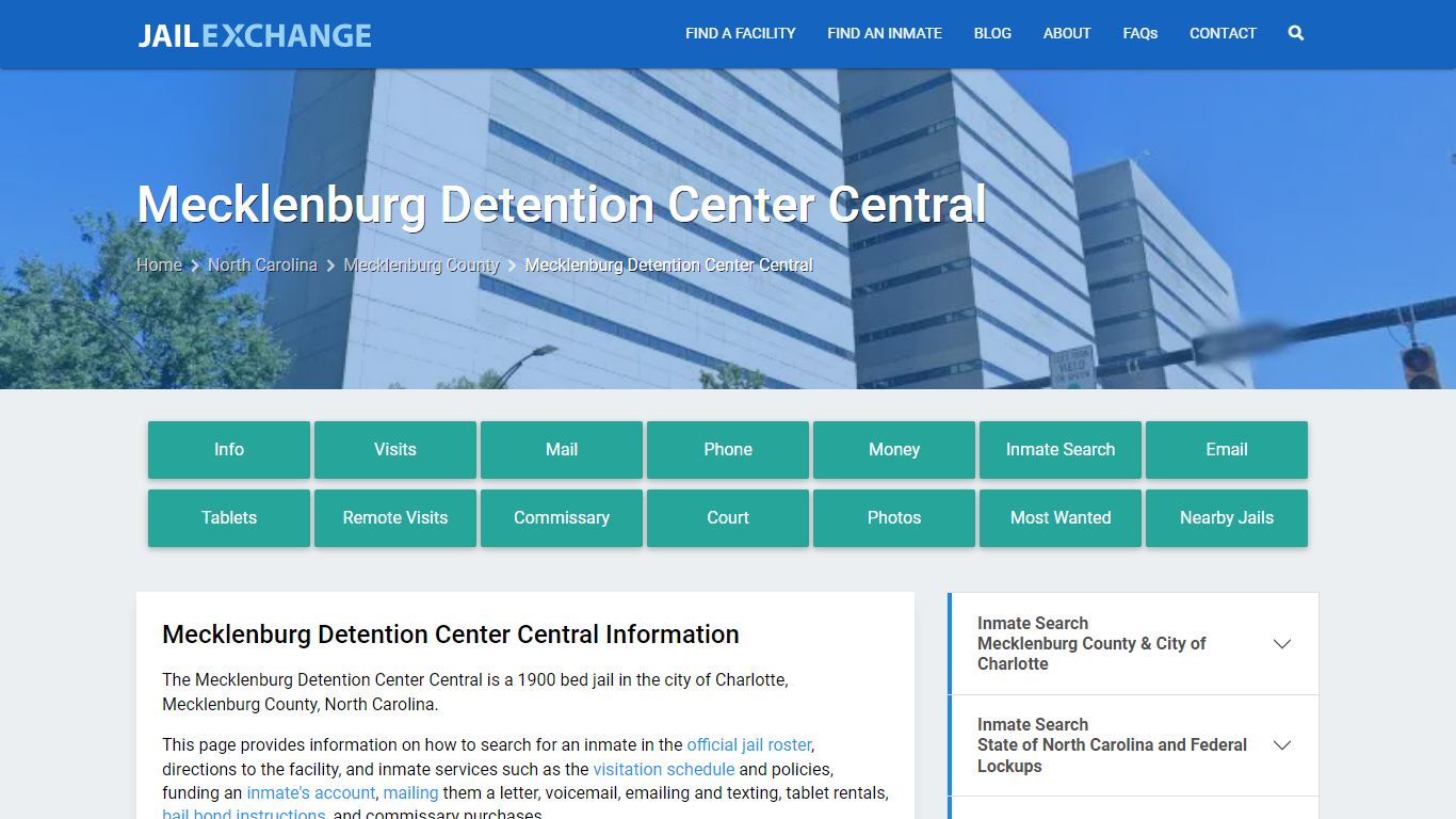 Mecklenburg Detention Center Central, NC Inmate Search, Information